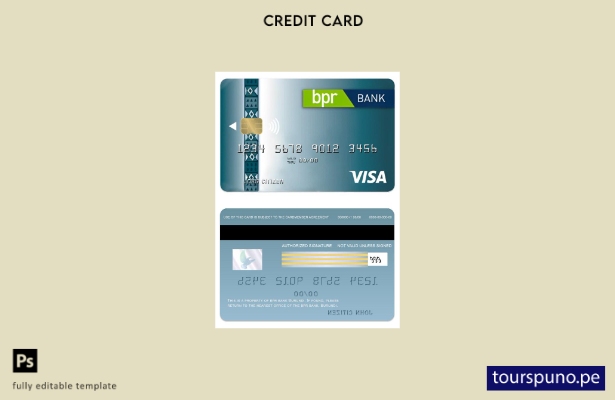 listo para imprimir plantilla de tarjeta de crédito clásica visa bancaria BPR de